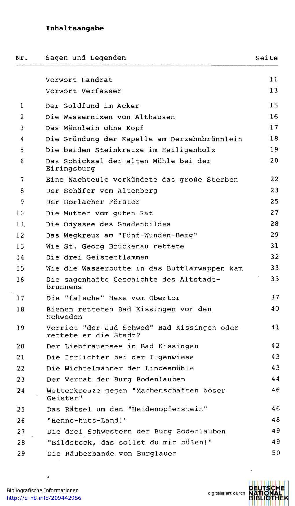 Inhaltsangabe Nr. Sagen Und Legenden Seite Vorwort Landrat 11