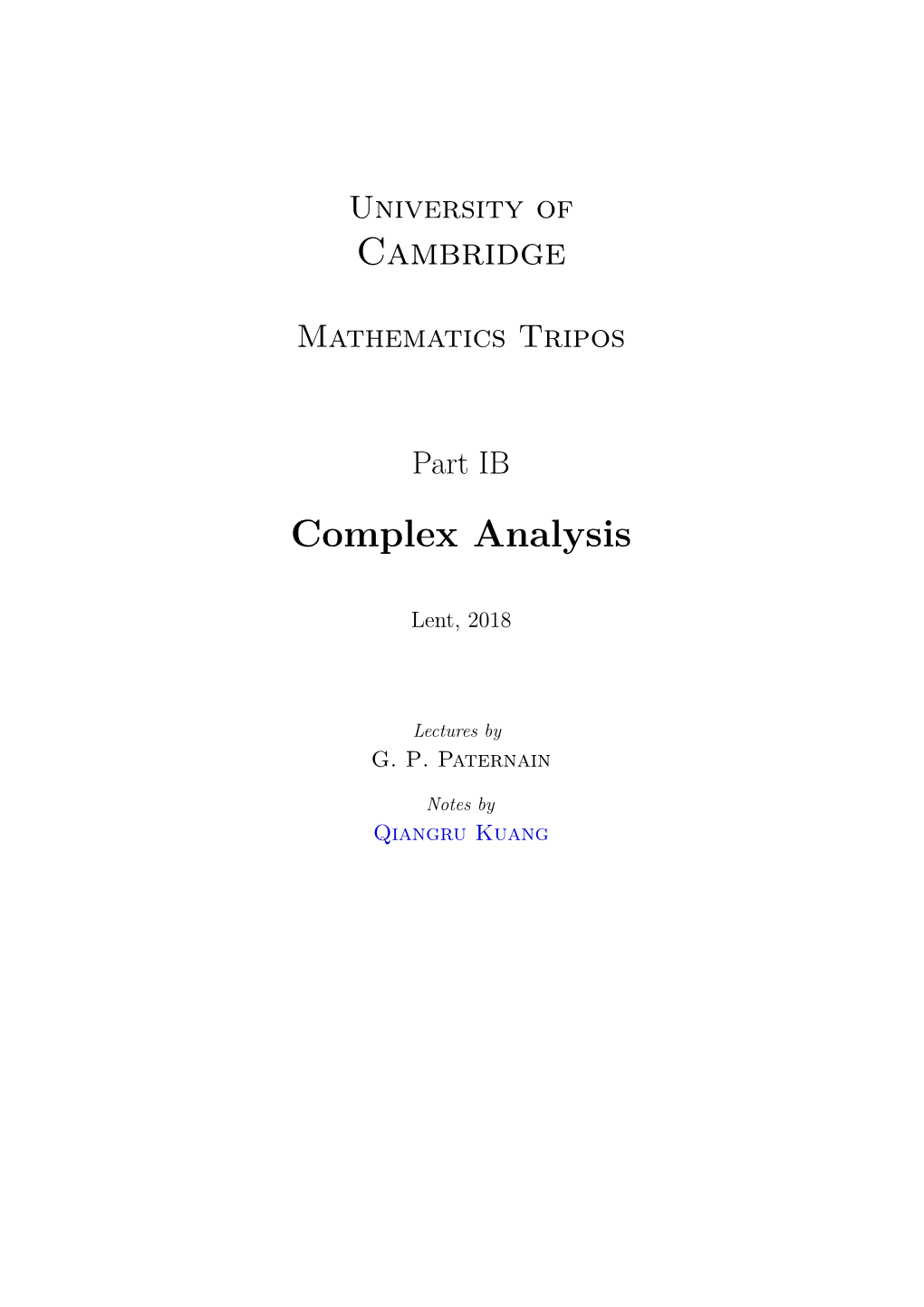 Complex Analysis