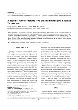 A Report of Rabbit Syndrome Who Benefited from Sigma 1 Agonist Fluvoxamine