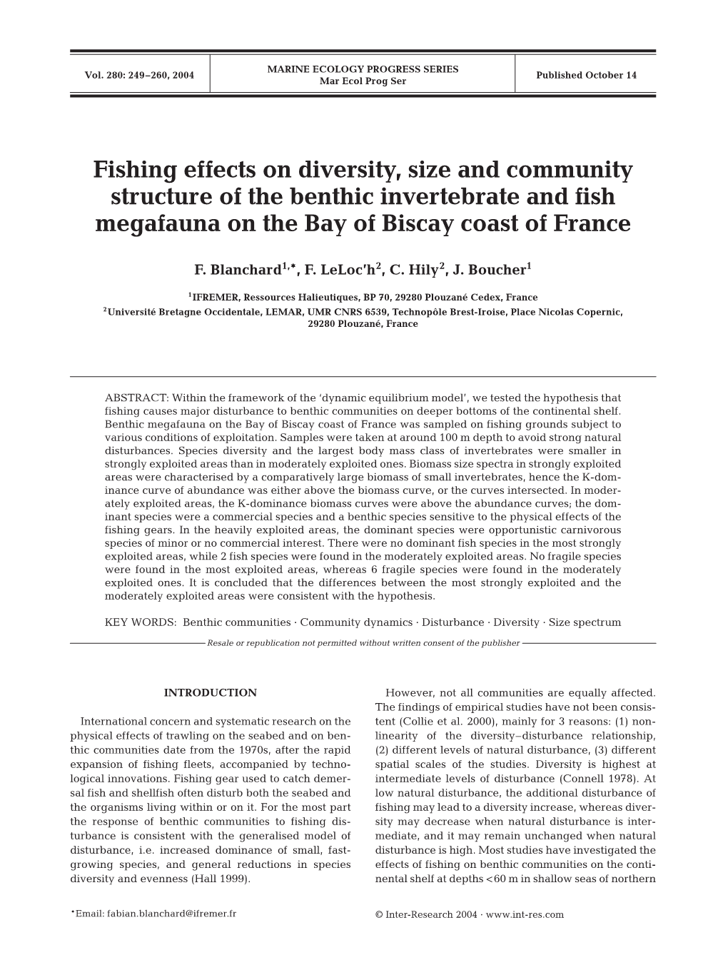 Fishing Effects on Diversity, Size and Community Structure of the Benthic Invertebrate and Fish Megafauna on the Bay of Biscay Coast of France