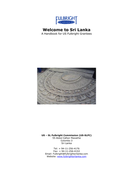 Welcome to Sri Lanka a Handbook for US Fulbright Grantees