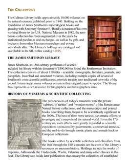 The Cullman Library Holds Approximately 10,000 Volumes on the Natural Sciences Published Prior to 1840