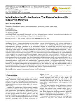 Infant Industries Protectionism: the Case of Automobile Industry in Malaysia
