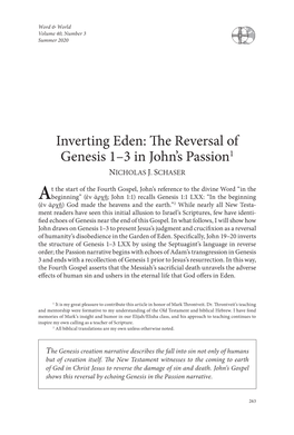 Inverting Eden: the Reversal of Genesis 1–3 in John's Passion1