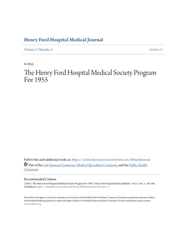 The Henry Ford Hospital Medical Society Program for 1955