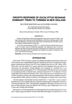 Growth Response of Eucalyptus Regnans Dominant Trees to Thinning in New Zealand