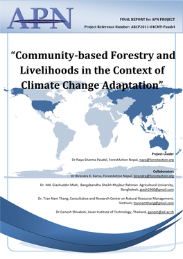 Community-Based Forestry and Livelihoods in the Context of Climate Change Adaptation”