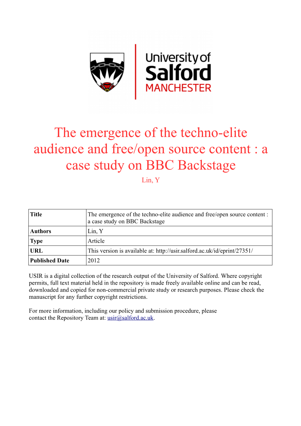 A Case Study on BBC Backstage Lin, Y