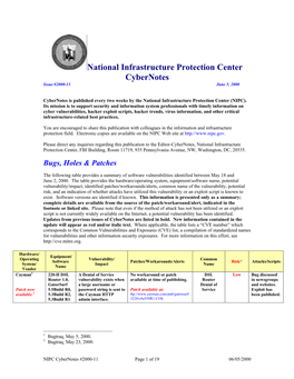 National Infrastructure Protection Center Cybernotes Issue #2000-11 June 5, 2000