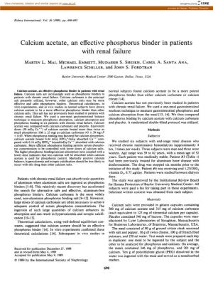 Calcium Acetate, an Effective Phosphorus Binder in Patients with Renal Failure