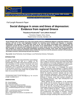 Social Dialogue in Areas and Times of Depression: Evidence from Regional Greece
