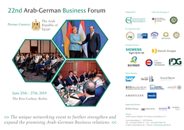 22Nd Arab-German Business Forum Organized By: Under the Patronage Of