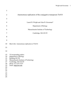 Autonomous Replication of the Conjugative Transposon Tn916