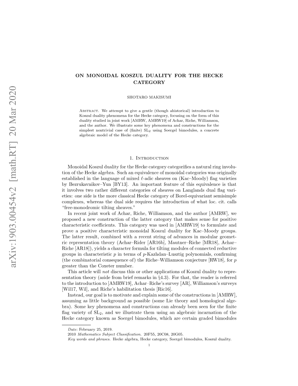 Arxiv:1903.00454V2 [Math.RT] 20 Mar 2020 Rae Hntecxtrnumber