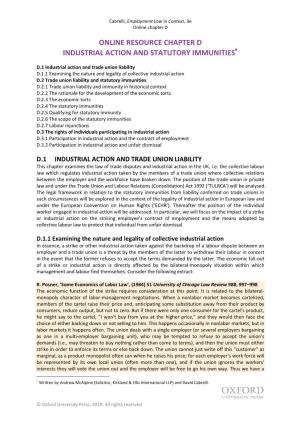 Online Resource Chapter D Industrial Action and Statutory Immunities