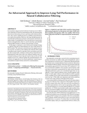 An Adversarial Approach to Improve Long-Tail Performance in Neural Collaborative Filtering