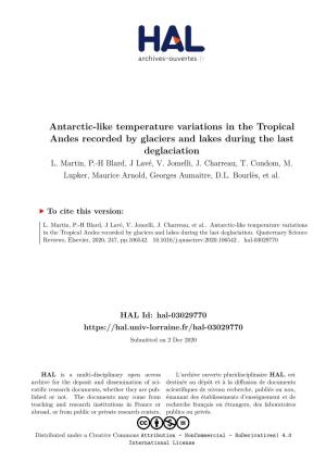 Antarctic-Like Temperature Variations in the Tropical Andes Recorded by Glaciers and Lakes During the Last Deglaciation L