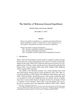The Stability of Walrasian General Equilibium