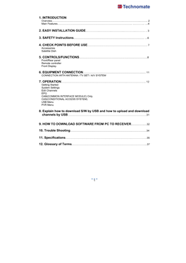 1. INTRODUCTION 2. EASY INSTALLATION GUIDE 8. Explain How to Download S/W by USB and How to Upload and Download 9. HOW to DOWNLO
