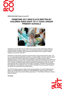 Primetime 2017 New Plays Written by Children Aged Eight to 11 Tour London Primary Schools