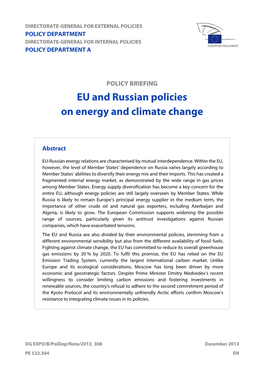 EU and Russian Policies on Energy and Climate Change