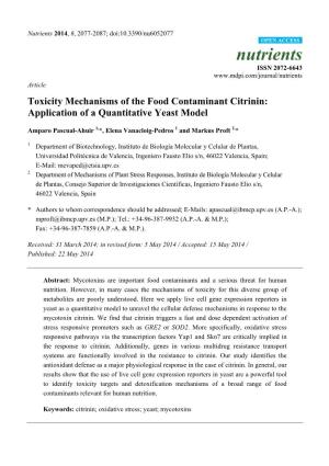 Toxicity Mechanisms of the Food Contaminant Citrinin: Application of a Quantitative Yeast Model