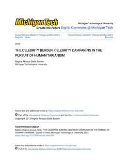 Celebrity Campaigns in the Pursuit of Humanitarianism