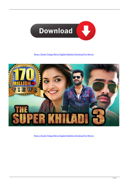 Remo Tamil Telugu Movie English Subtitles Download for Movies