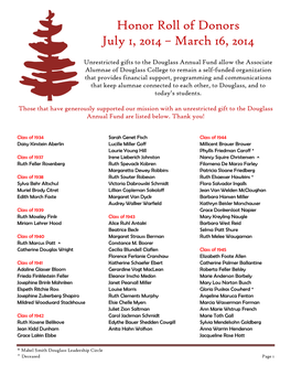 Honor Roll of Donors July 1, 2014 – March 16, 2014