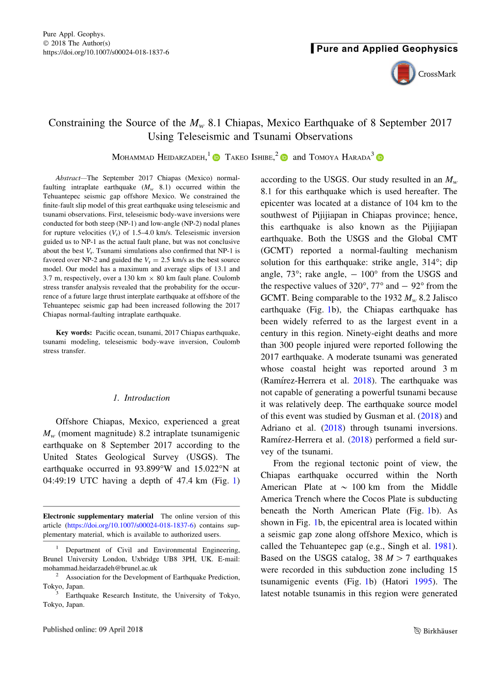Constraining the Source of the Mw 8.1 Chiapas, Mexico Earthquake of 8 September 2017 Using Teleseismic and Tsunami Observations