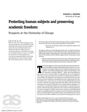 Protecting Human Subjects and Preserving Academic Freedom: Prospects at the University of Chicago