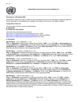United Nations Security Council Consolidated List Generated On: 29 October 2020