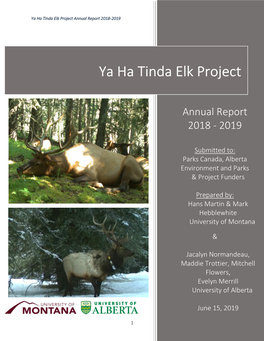Ya Ha Tinda Elk Project Annual Report 2018-2019