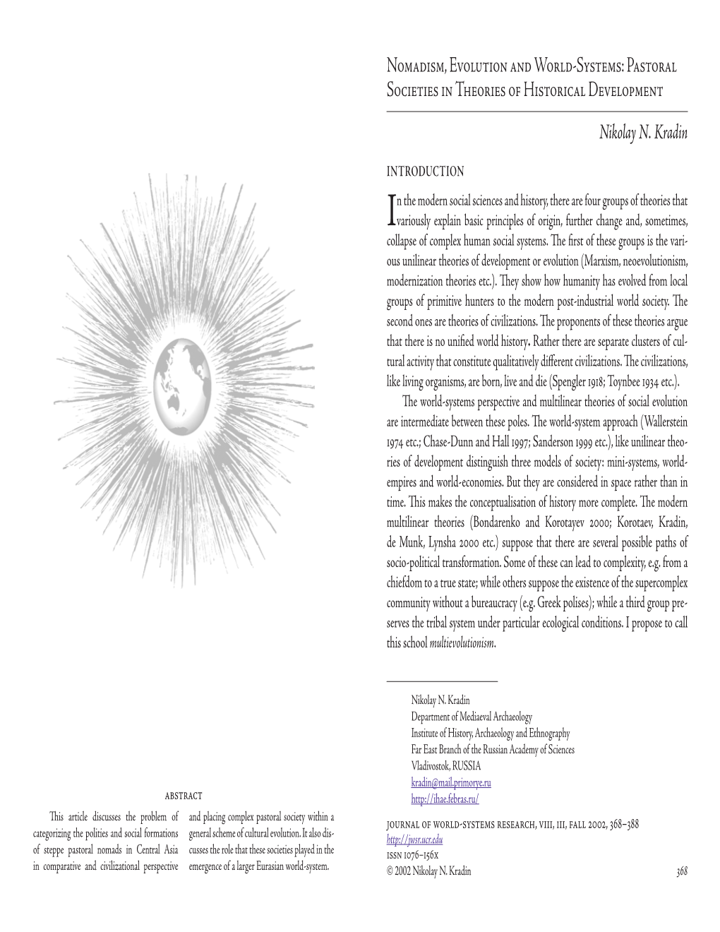 Nomadism, Evolution and World-Systems: Pastoral Societies in Theories of Historical Development