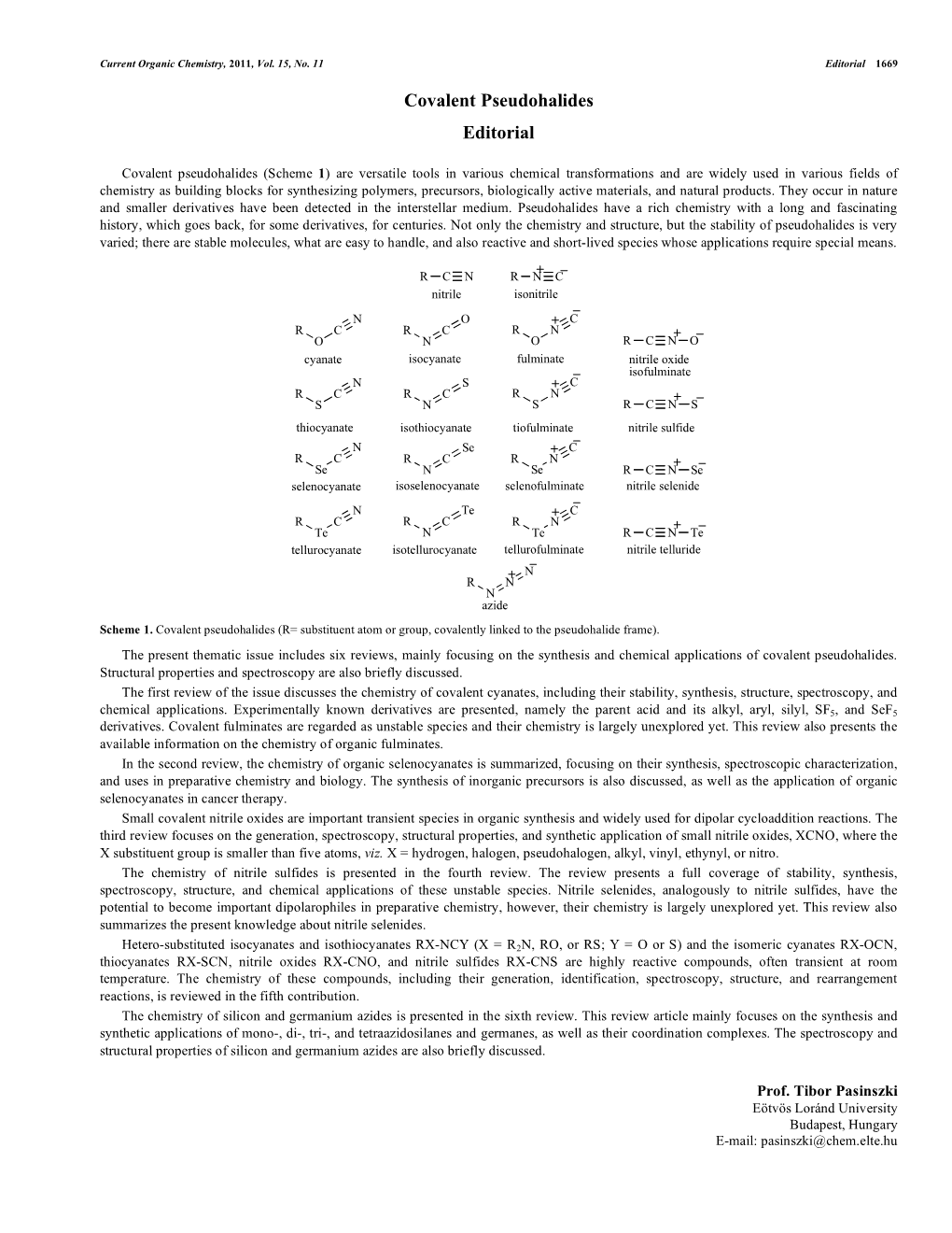 Covalent Pseudohalides Editorial