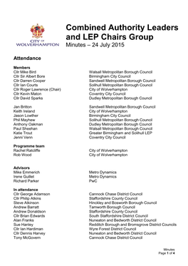 Combined Authority Leaders and LEP Chairs Group Minutes – 24 July 2015