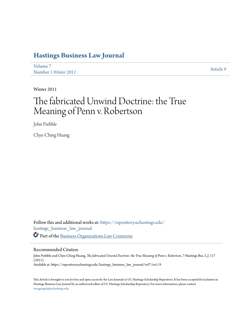 The Fabricated Unwind Doctrine: the True Meaning of Penn V. Robertson John Prebble