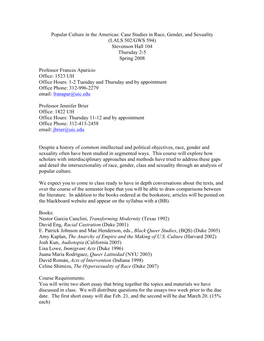 Case Studies in Race, Gender, and Sexuality (LALS 502/GWS 594) Stevenson Hall 104 Thursday 2-5 Spring 2008