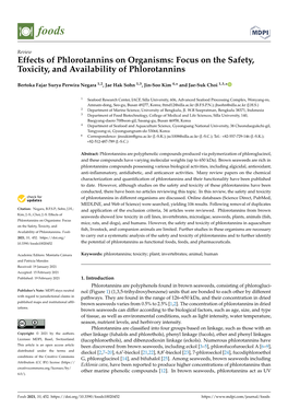 Effects of Phlorotannins on Organisms: Focus on the Safety, Toxicity, and Availability of Phlorotannins