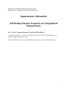 Supplementary Information Self Healing Polymers Prepared Via Living Radical Polymerisation