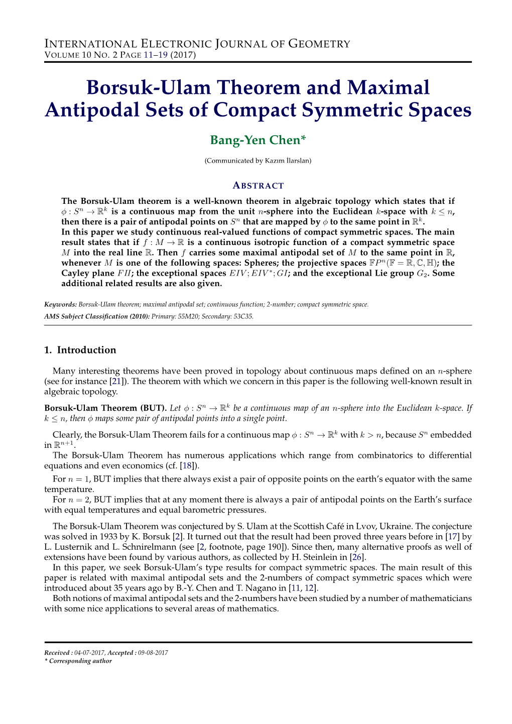 Borsuk-Ulam Theorem and Maximal Antipodal Sets of Compact Symmetric Spaces