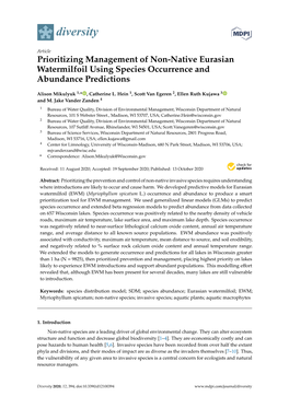 Prioritizing Management of Non-Native Eurasian Watermilfoil Using Species Occurrence and Abundance Predictions