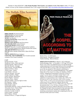 Pier Paolo Pasolini: the GOSPEL ACCORDING to ST. MATTHEW