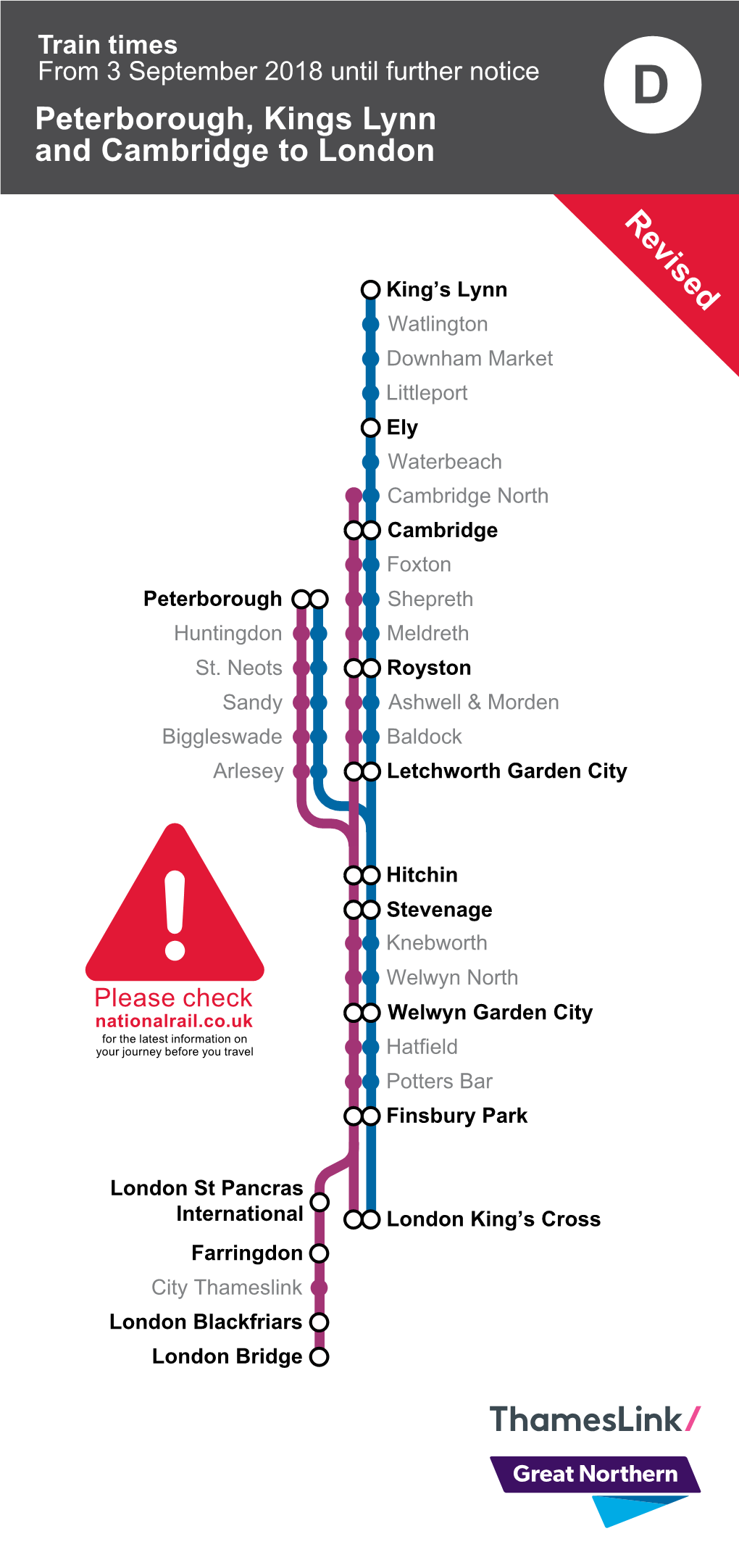 Peterborough, Kings Lynn and Cambridge to London