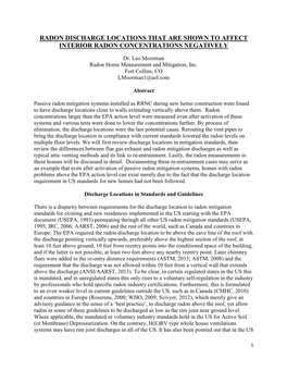 Radon Discharge Locations That Are Shown to Affect Interior Radon Concentrations Negatively