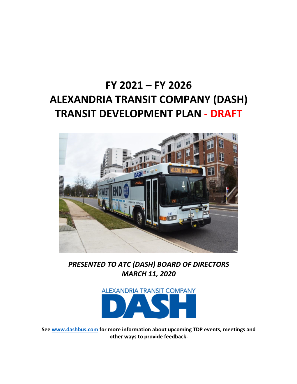Fy 2021 – Fy 2026 Alexandria Transit Company (Dash) Transit Development Plan - Draft