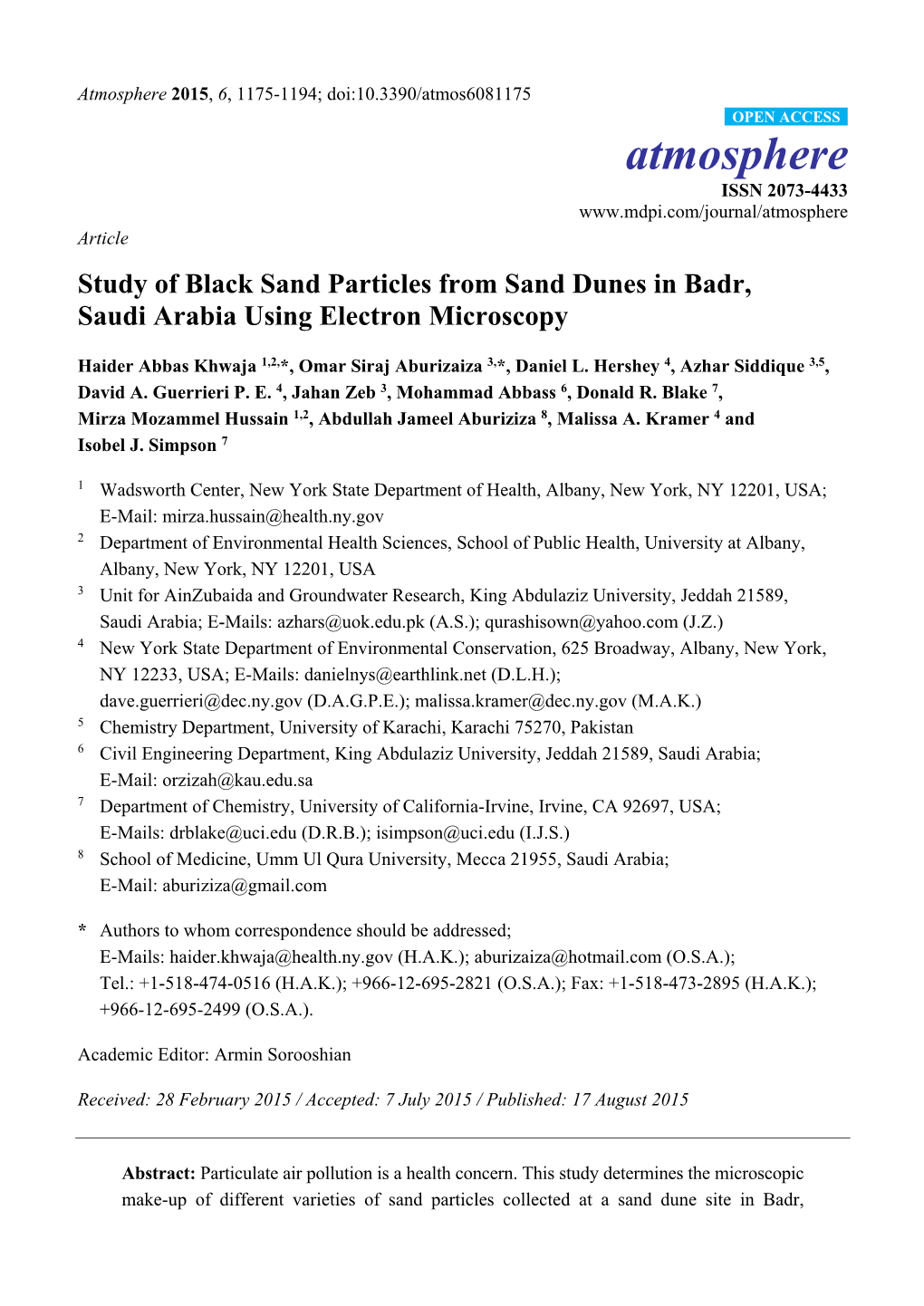 Study of Black Sand Particles from Sand Dunes in Badr, Saudi Arabia Using Electron Microscopy