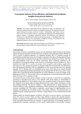 Conceptual Analysis of Eco-Efficiency and Industrial Symbiosis