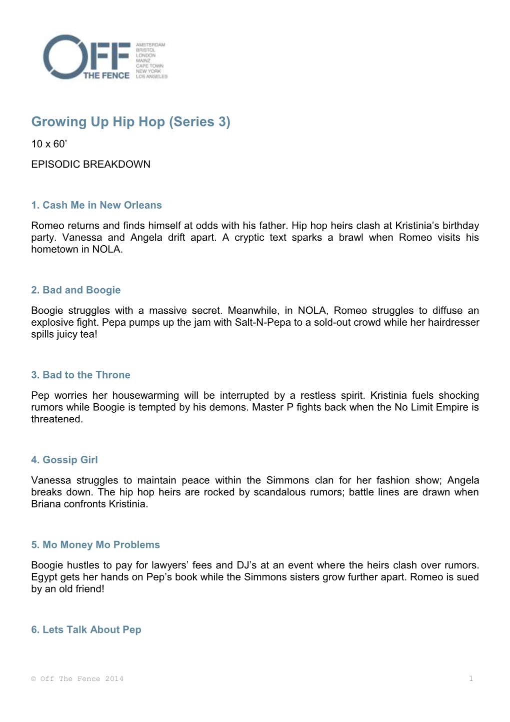 Growing up Hip Hop (Series 3) 10 X 60’ EPISODIC BREAKDOWN