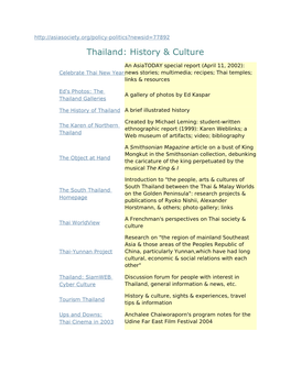 Thailand: History & Culture